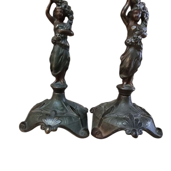 antique bronze candle stick holder set of 2 candle sticks - Picture 6 of 10